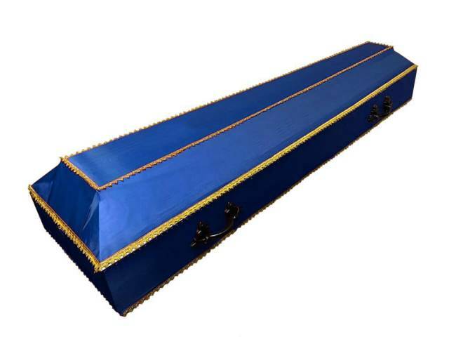 <span style="font-weight: normal;">Гроб деревянный обтянутый тканью, синий</span><br>